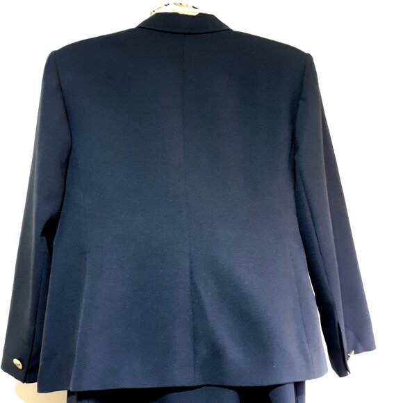 Vintage Navy Blue Womens Blazer & Skirt Suit Set Gold Button Details - Picture 4 of 9